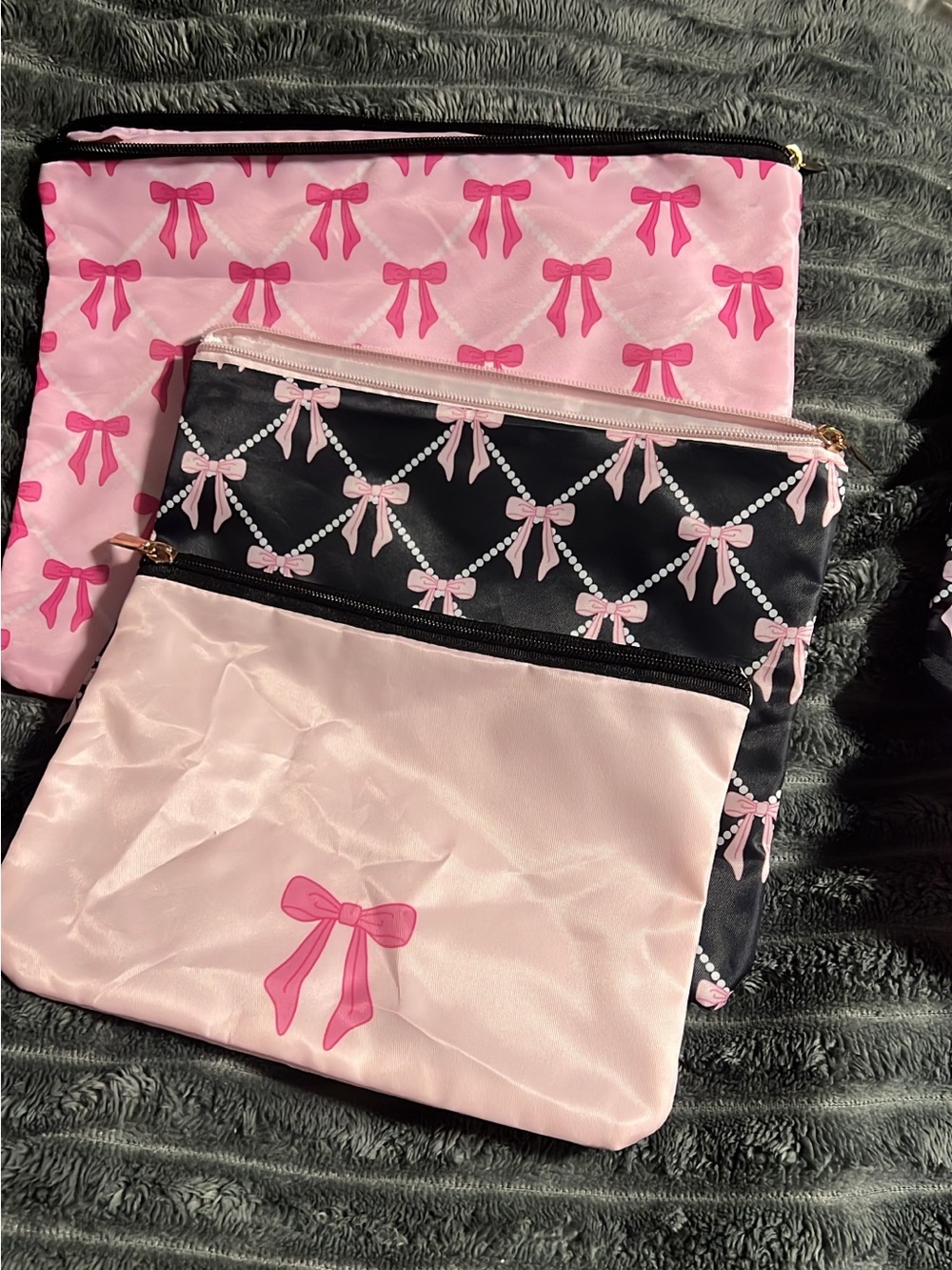 GLAMGLOW Pink & Black Bow Print Zipper Pouch Trio